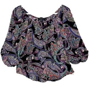 Karen Kane SP Petite Majestic Magenta Paisley Blouson Peasant Blouse Made USA